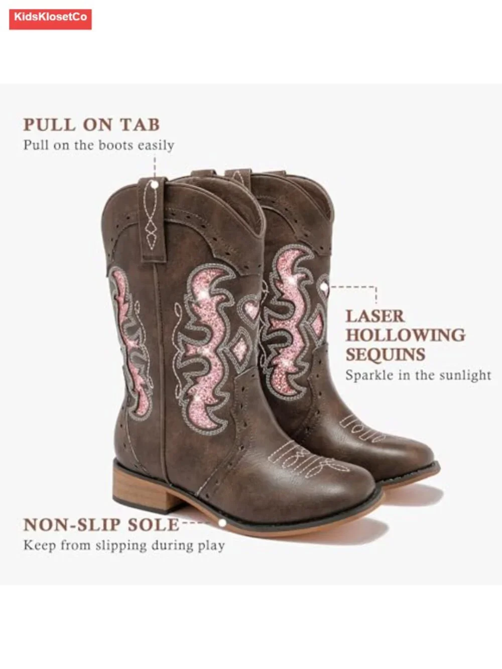 Kids Cowgirl Boots Square Toe Zipper Mid Calf Low Heel Horse Riding